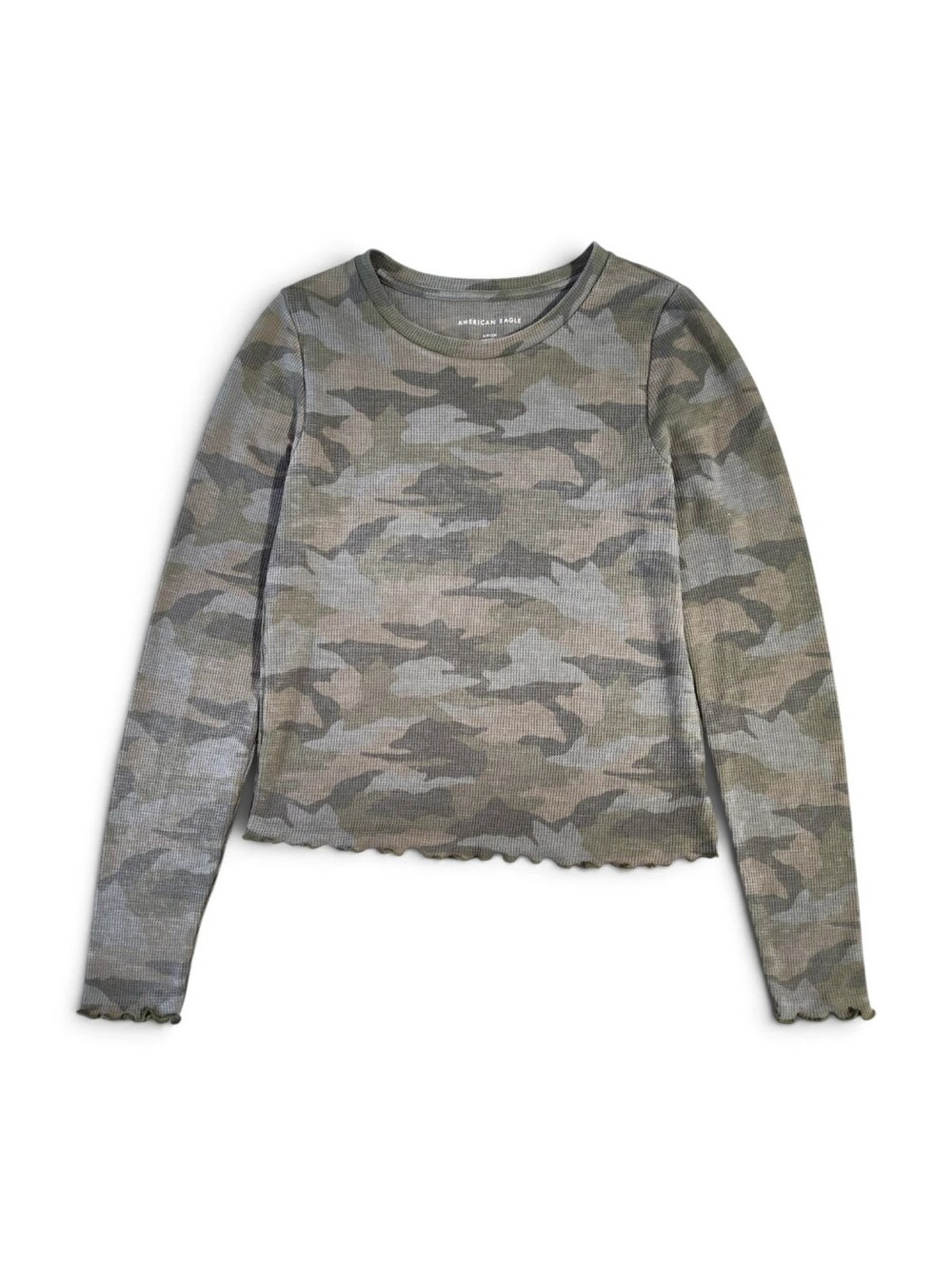 American Eagle Outfitters Ribbed Camouflage Long Sleeve Top Womens Small - Green - Picture 2 of 10
